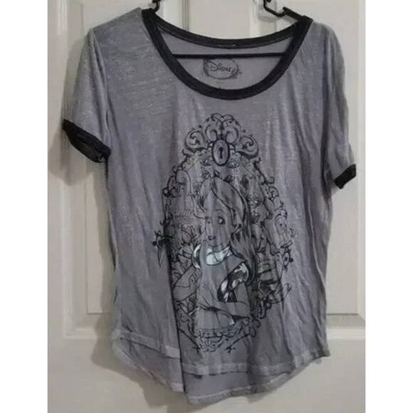 Disney Grey Short Sleeve Shirt Alice in Wonderland Women's Large - Picture 1 of 3